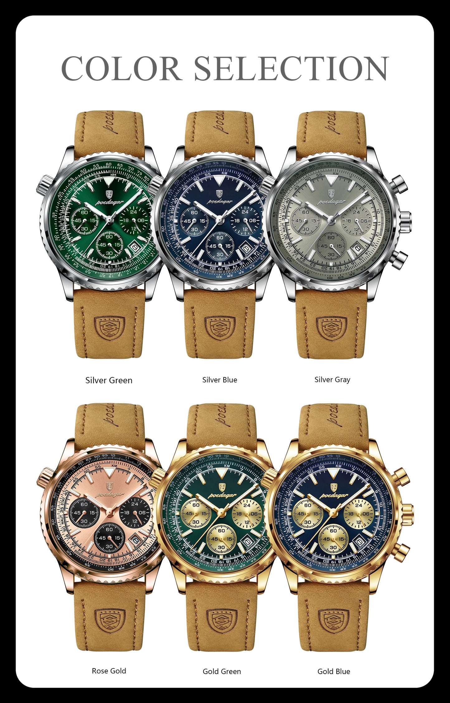 POEDAGAR Men's Luxury Business Luxury Business Watch Waterproof Choreograph Date Leather Quratz Wristwatch Date