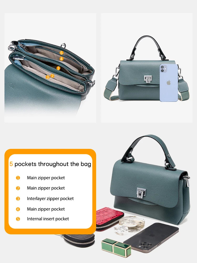 Women's Genuine Leather Top - Handle Envelop Bag - Luxury Crossbody Handbag