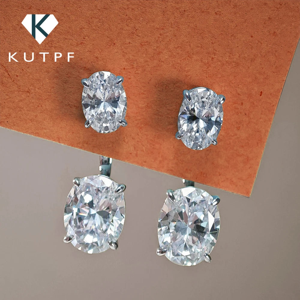 Oval Moissanite Drop Earrings-Detachable Ear cuff 925