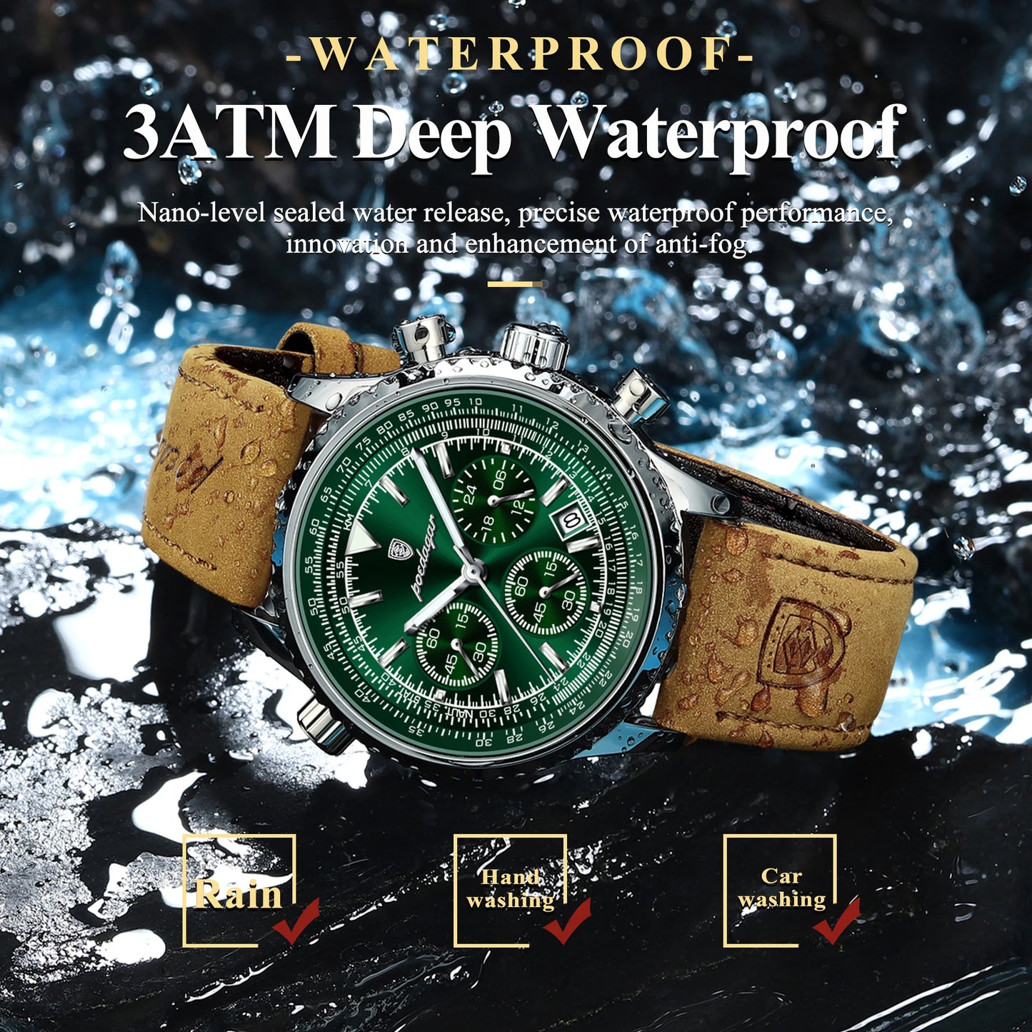 POEDAGAR Men's Luxury Business Luxury Business Watch Waterproof Choreograph Date Leather Quratz Wristwatch Date