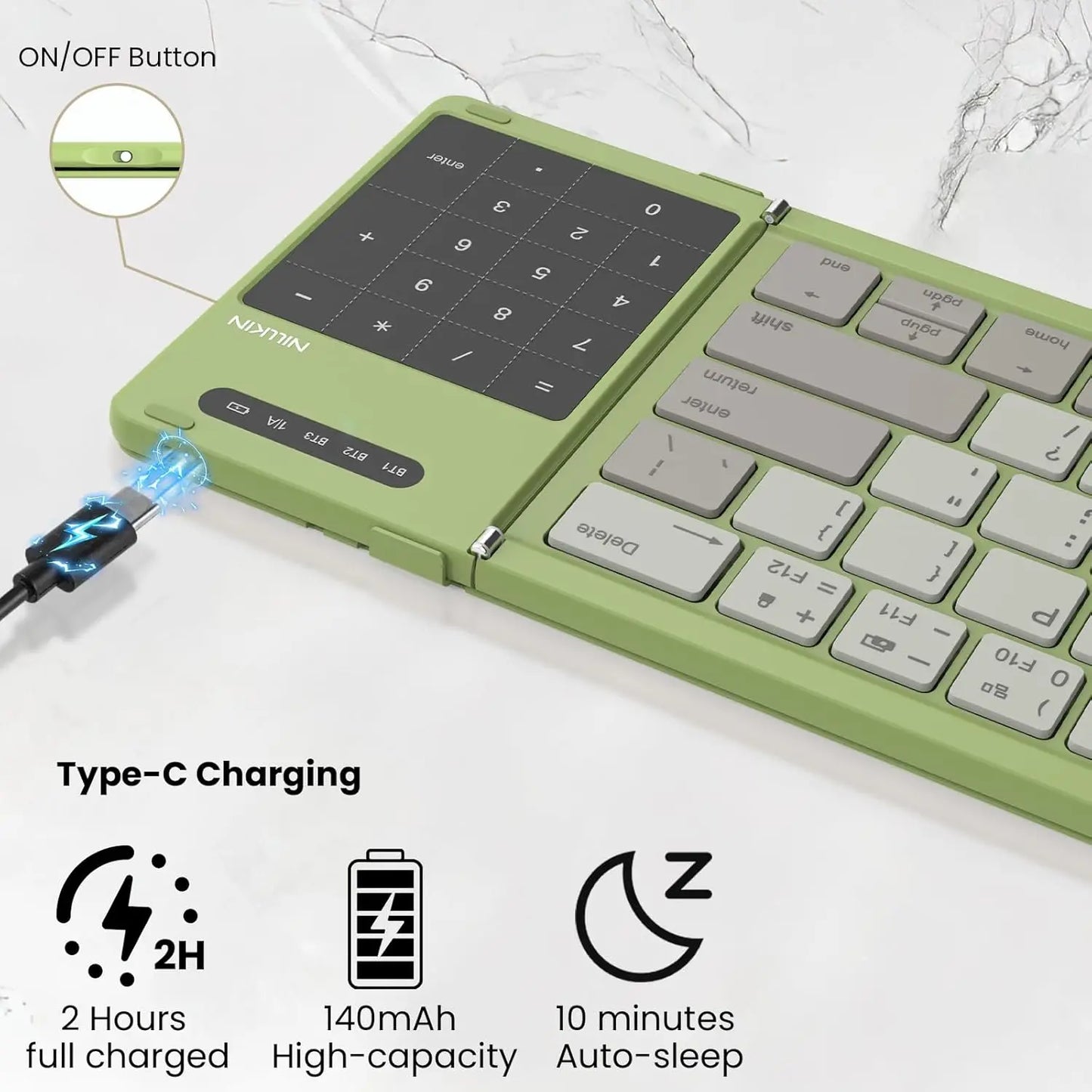 NILLKIN Foldable Bluetooth Keyboard with Touchpad - Rechargeable Wireless for iOS Android Windows