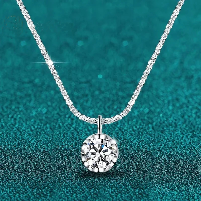 925 Sterling Silver VVSI Moissanite Crown Pendant Necklace GRA Certified