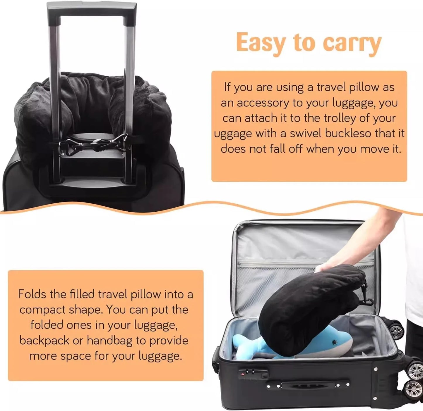 Travel Neck Pillow with Fillable Clothing U-shaped Velvet Cover & Extra Storage Bag