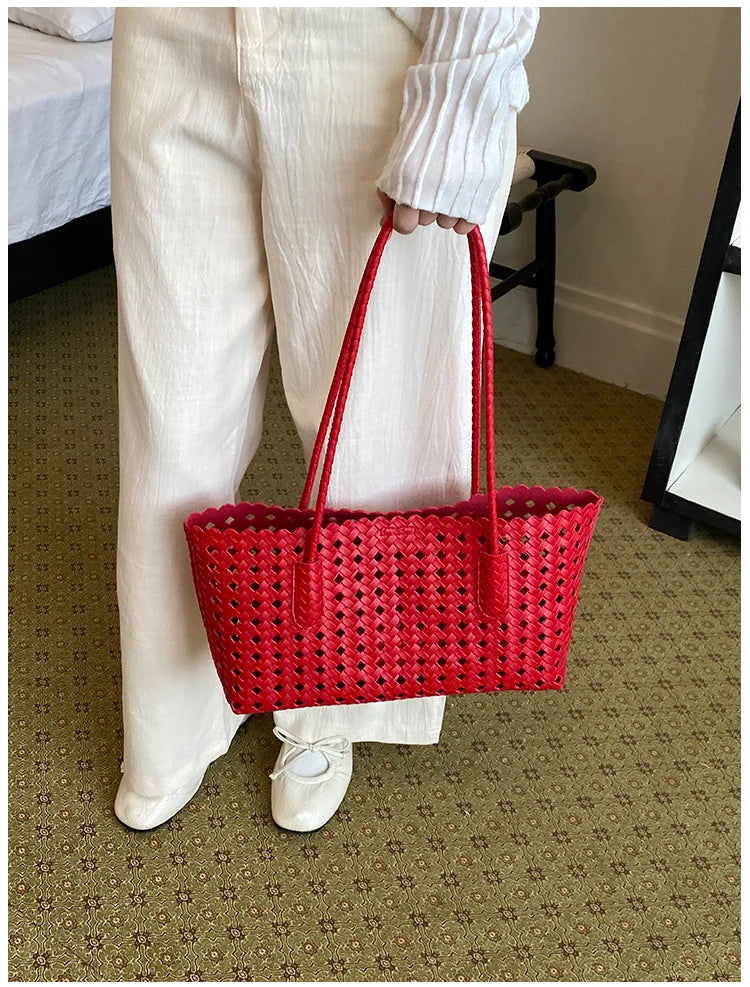 Women's Woven Shoulder Bag - Luxury Designer Tote Purse Handbag