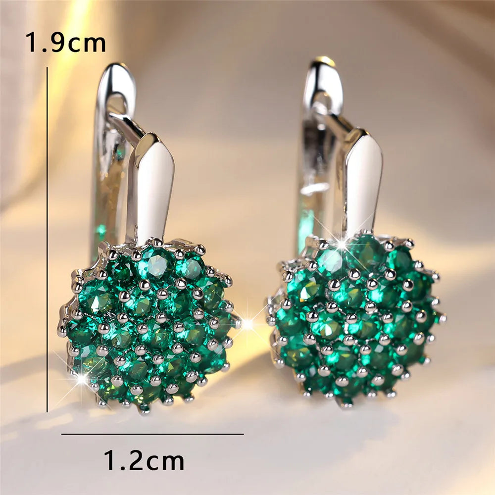 Luxury Crytal Green Zircon Sunflower Hoop Earring for Women