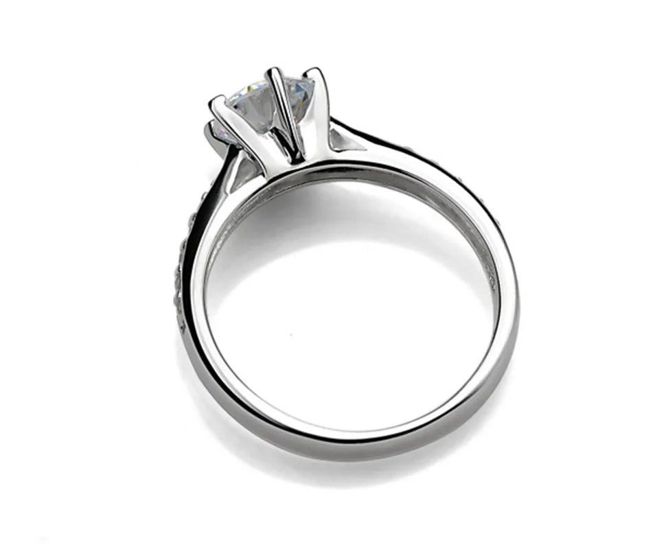 Luxury 925 Sterling Silver Ring for Women - Six Claw CZ Diamond