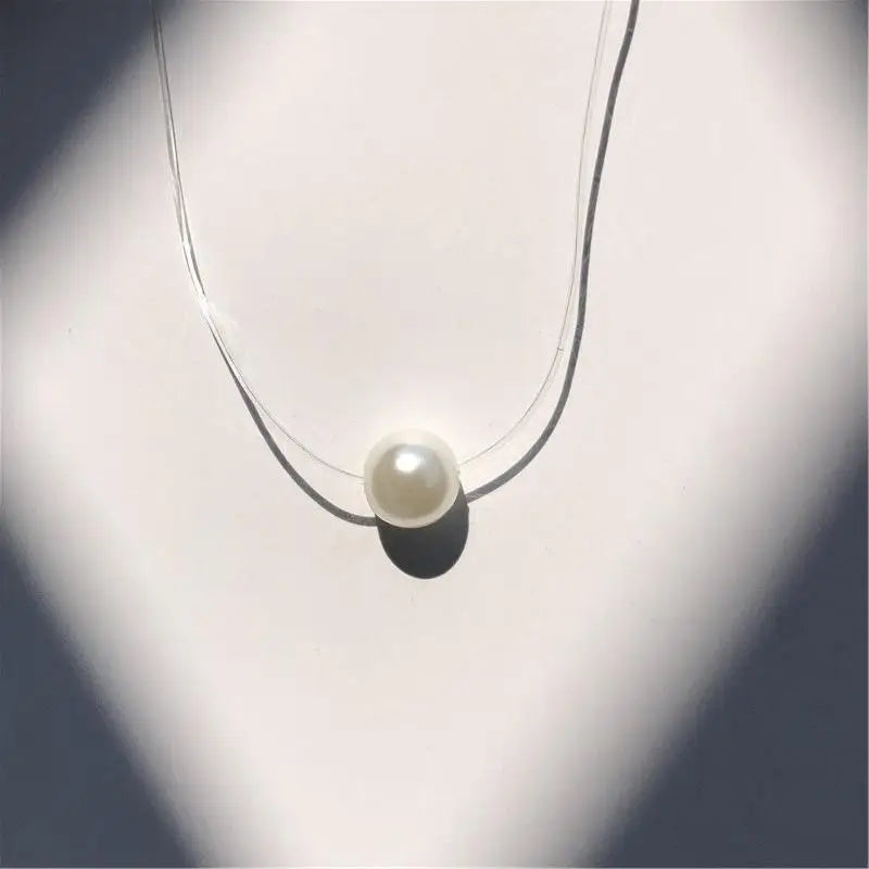 Crystal Zircon Water Drop Pendant Necklace - Invisible Chain Choker for Women