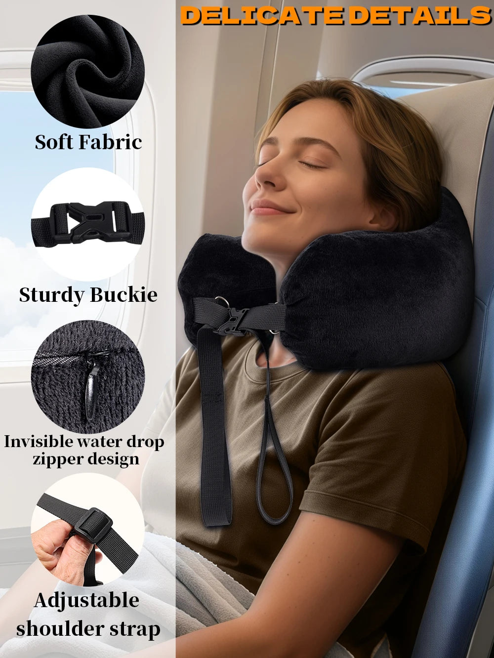 Adjustable U-Shaped Travel Neck Pillow - Comfortable Support Travel for Rest