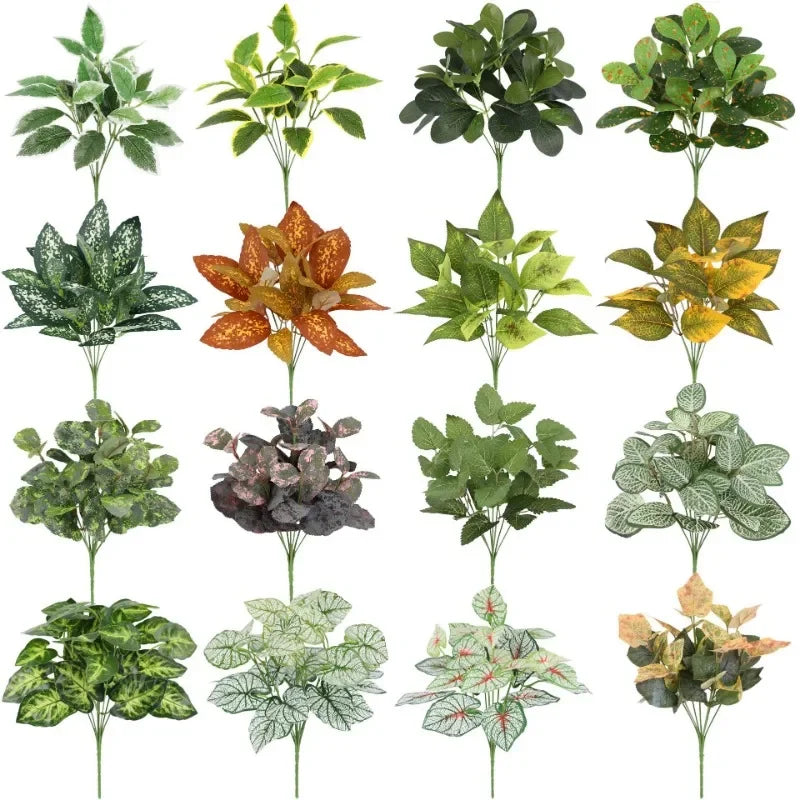 Artificial Silk Tortoiseshell Leaf Plant - Realistic Taro Dieffenbachia Fale Greenery for Home Decor