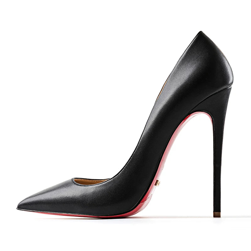Heels for Ladies New Luxury Designer White Matte 12 cm High Heels Red Bottoms Pointed Toe Pumps Elegant Women Party Prom Shoes
