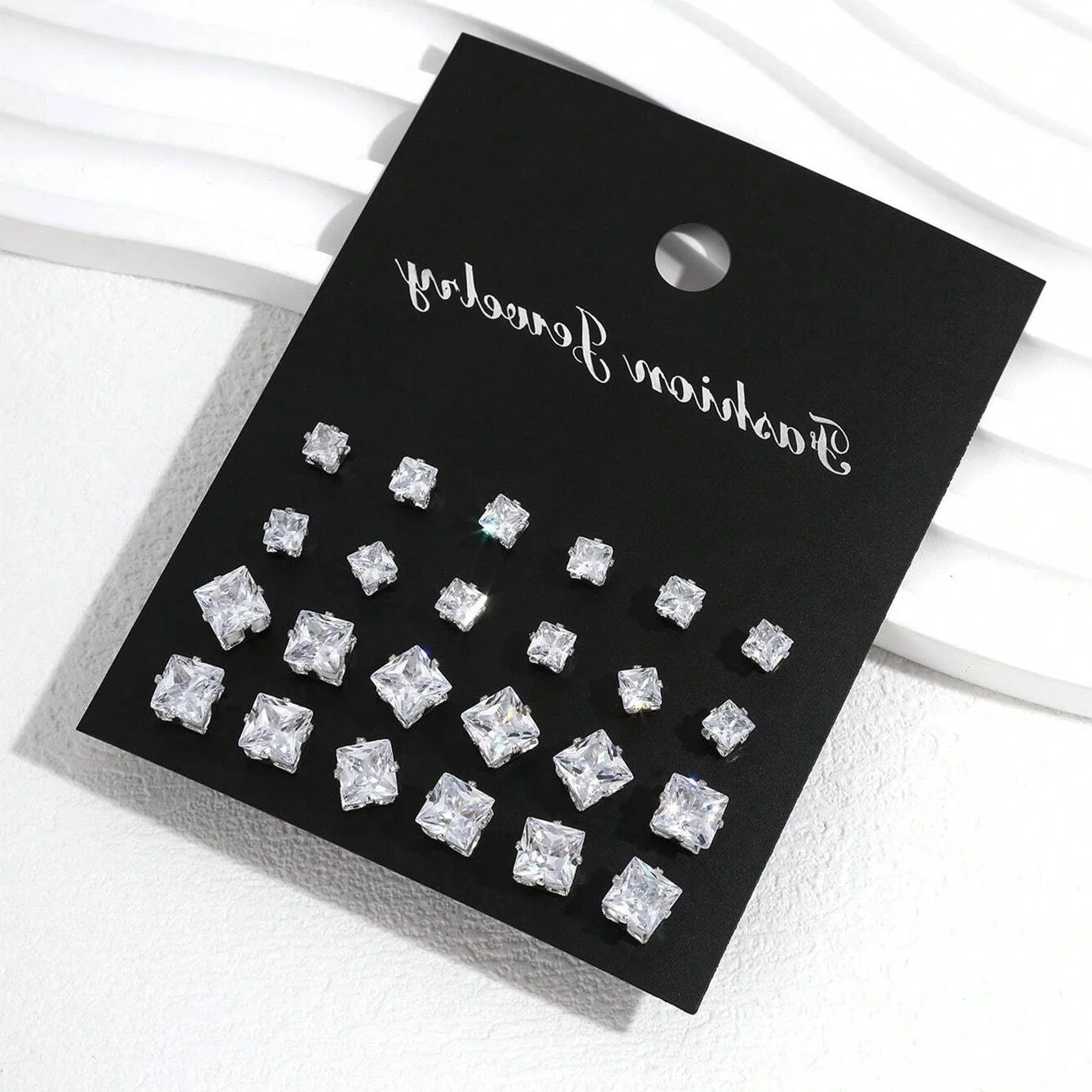 12-Pair Luxurious Shiny Zirconia Stud Earrings Set for Women