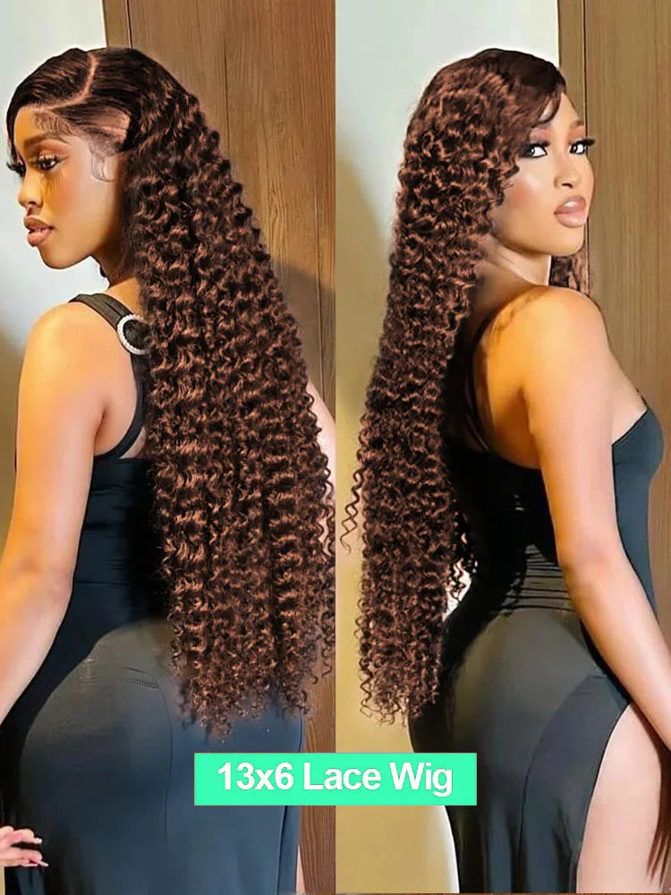 Chocolate Brown Deep Wave Lace Front Wig- 13x6 Frontal & 4x4 Closure 20-40 Inch