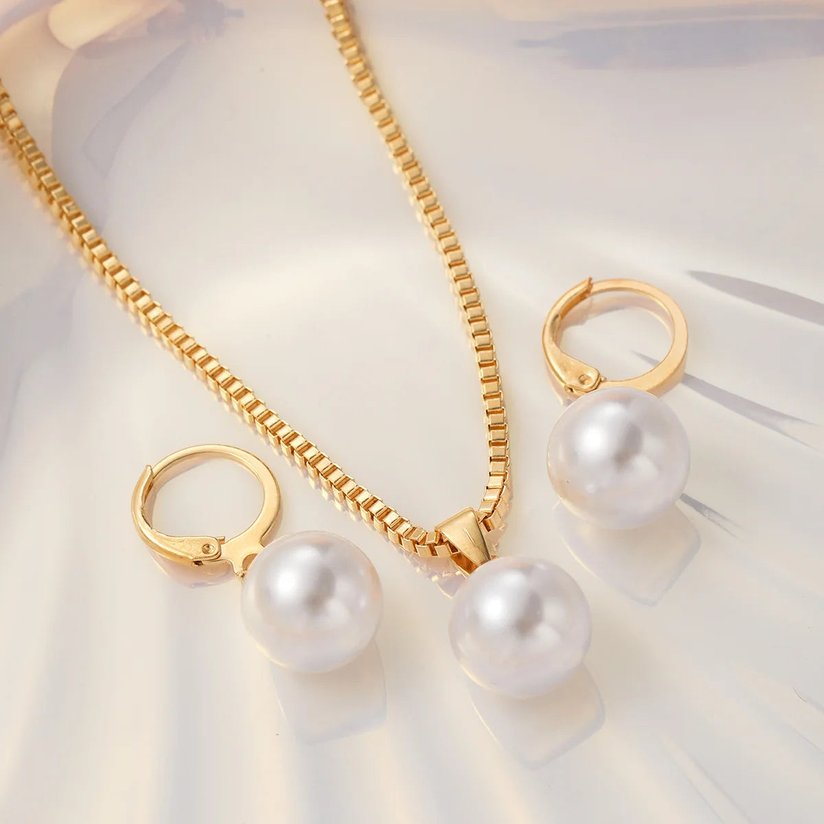Pearl Pendant Necklace Set for Women - 3 Pcs Rhinestone Earring & Necklace Jewelry Gift Set