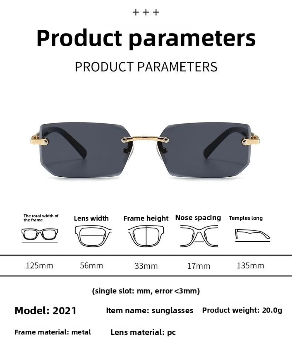 Rectangle Rimless Sunglasses Women Men - Small Square Trendy Shades UV400