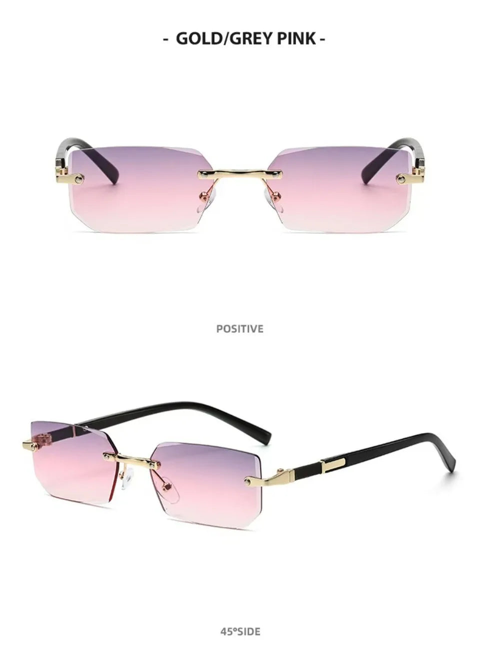 Rectangle Rimless Sunglasses Women Men - Small Square Trendy Shades UV400