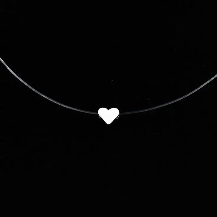 Crystal Zircon Water Drop Pendant Necklace - Invisible Chain Choker for Women