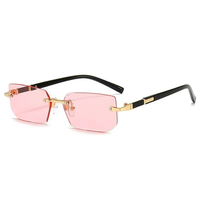 Rectangle Rimless Sunglasses Women Men - Small Square Trendy Shades UV400