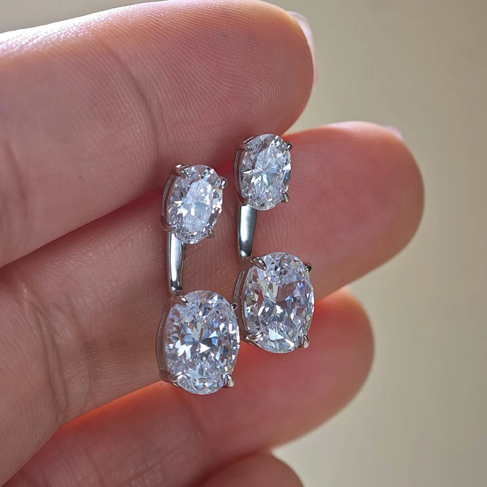 Oval Moissanite Drop Earrings-Detachable Ear cuff 925