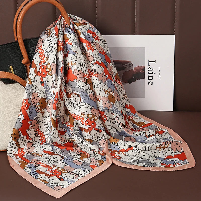 Luxury Print Satin Silk Square Scarf for Women Hijab Shawl & Elegant Wrap Accessory