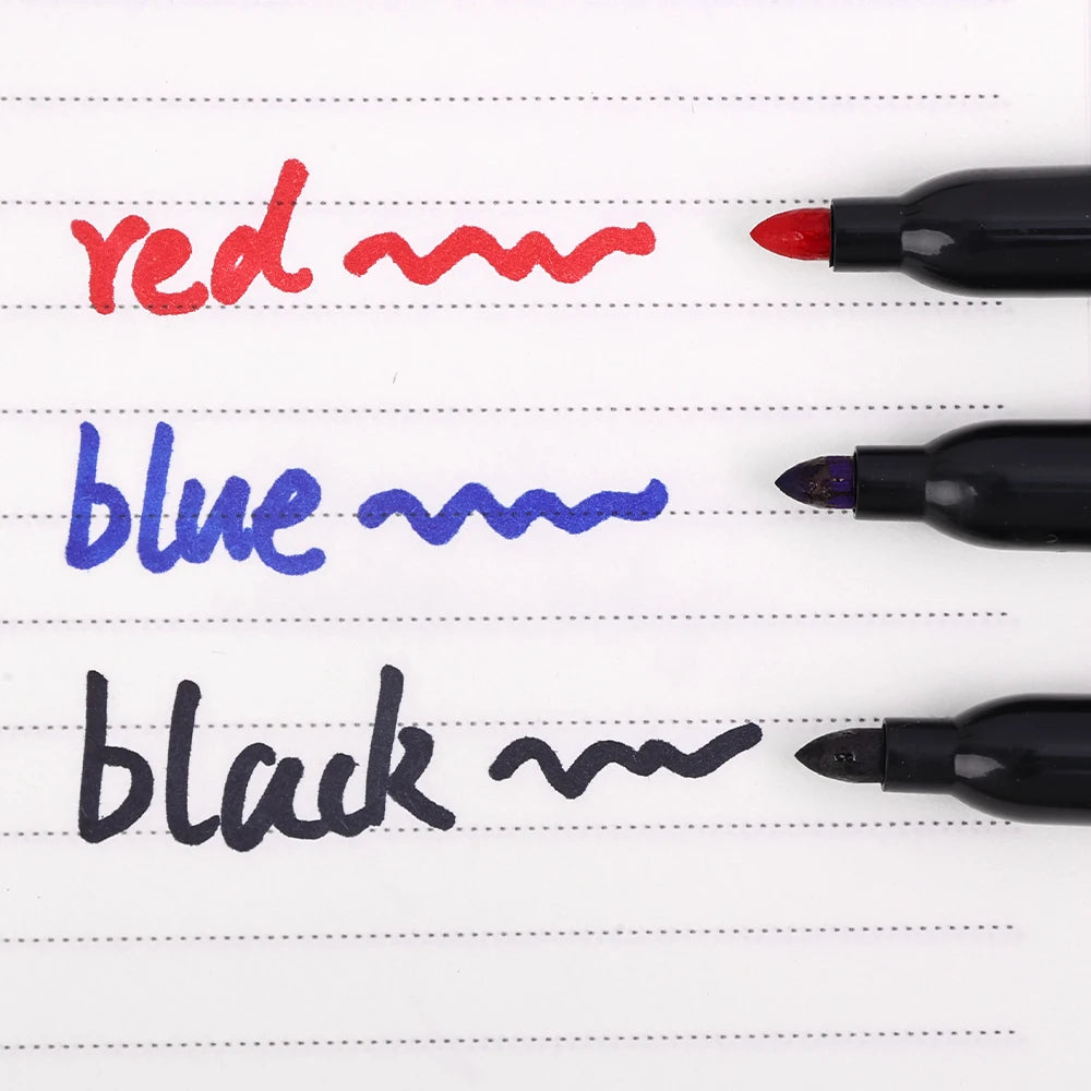 Permanent Maker Pen Set-Waterproof Drawing Markers in Black, Blue & Red