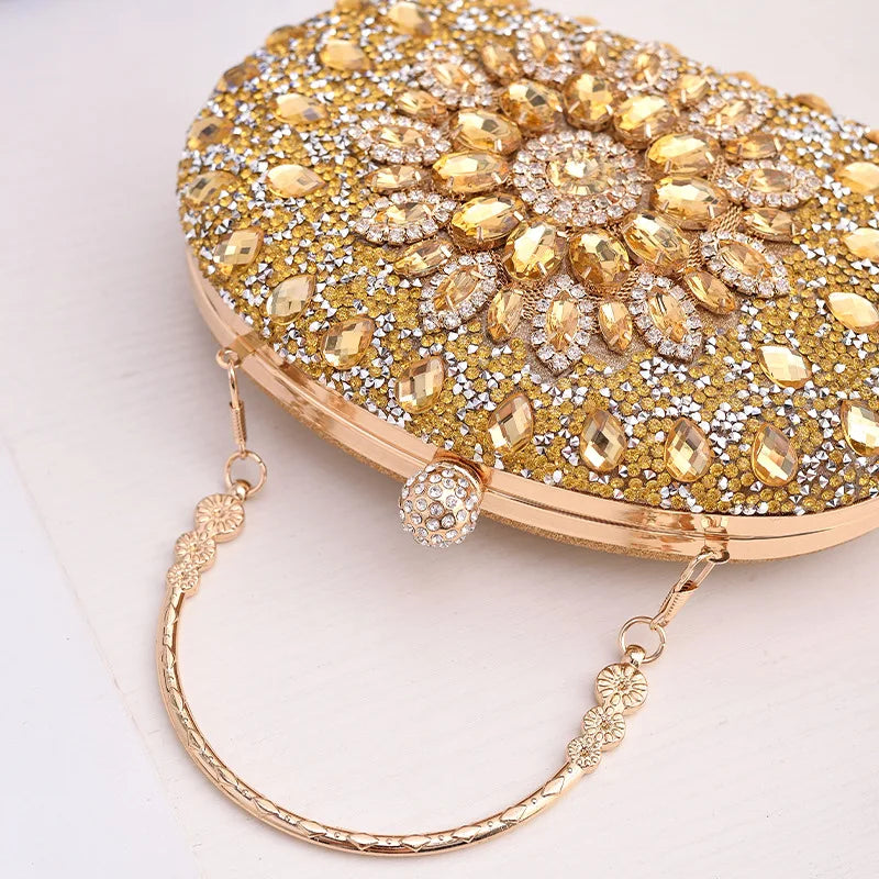 Gold Round Bag Luxury Brand Rhinestone Clutch Bags for Women