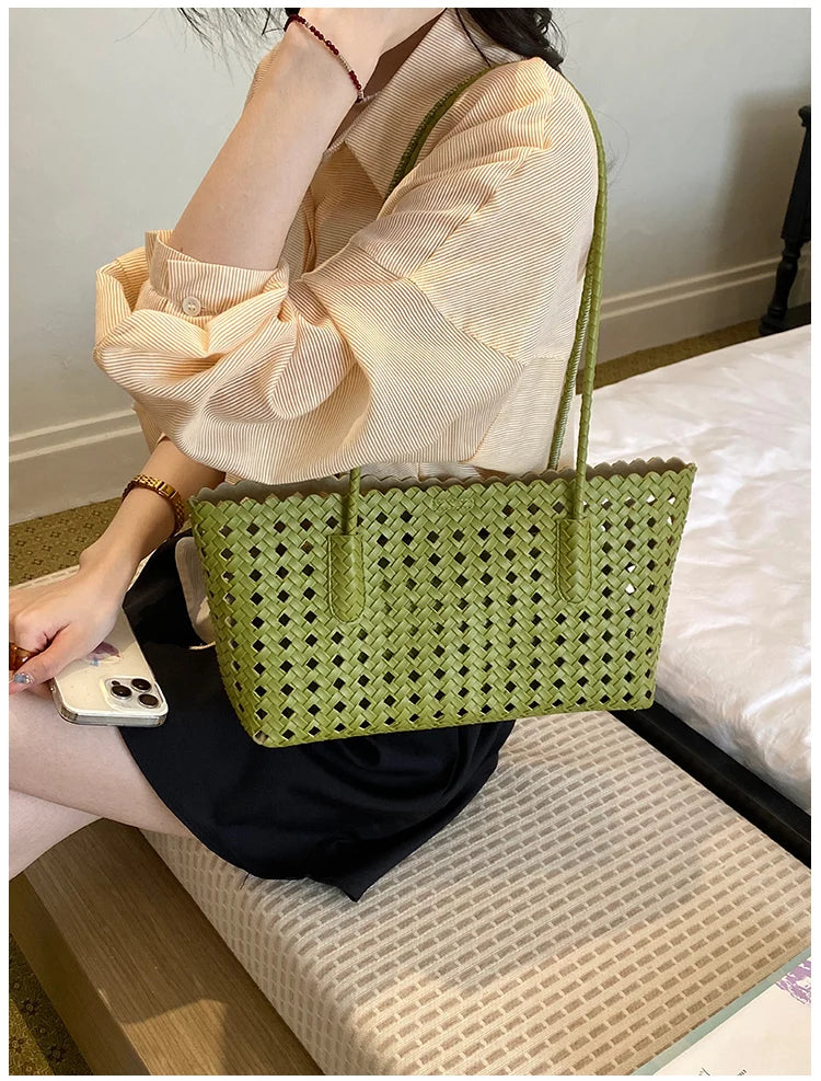Women's Woven Shoulder Bag - Luxury Designer Tote Purse Handbag