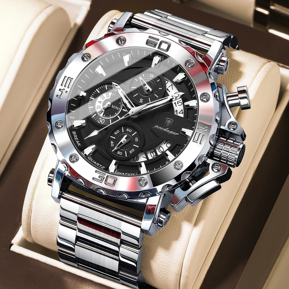 POEDAGAR 892 Men's Stainless Steel Quartz Watch