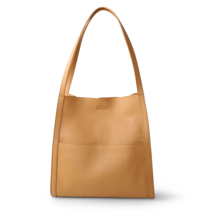 Luxury 100% Genuine Cowhide Leather Tote Bucket Bag