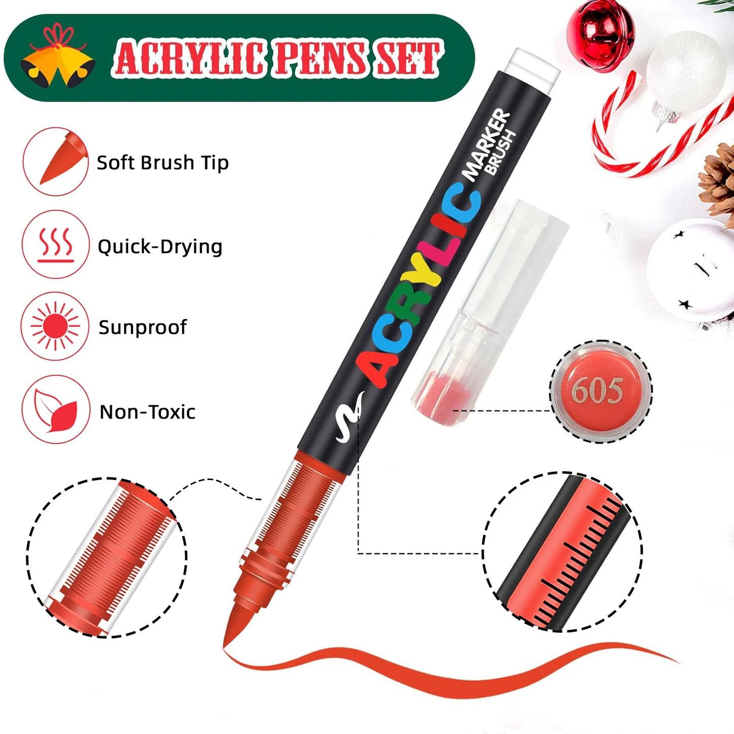 12-366 Colors Acrylic Set- Waterproof Art Brush Pens for Drawing