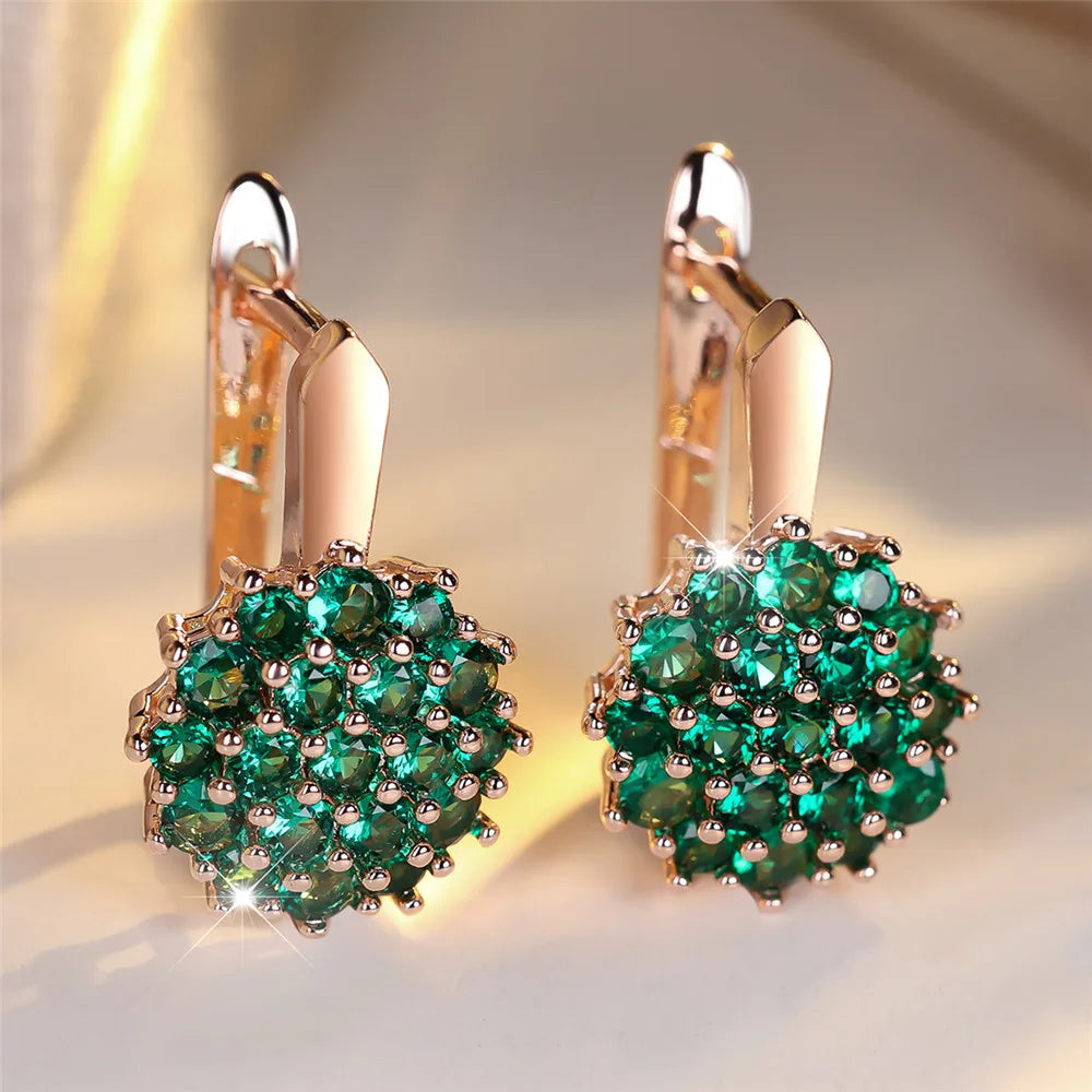 Luxury Crytal Green Zircon Sunflower Hoop Earring for Women