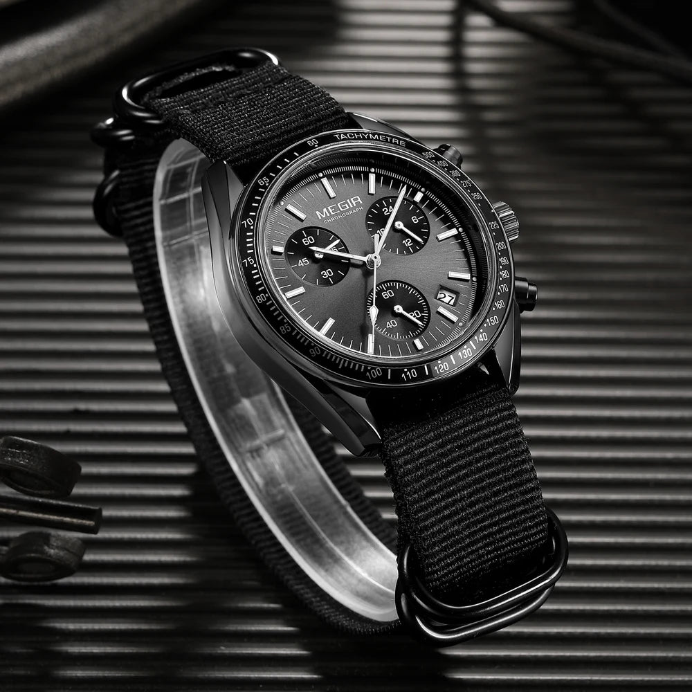 MEGIR Men's Luxury Sport Watch Chronograph Quartz Canvas Wristwatch