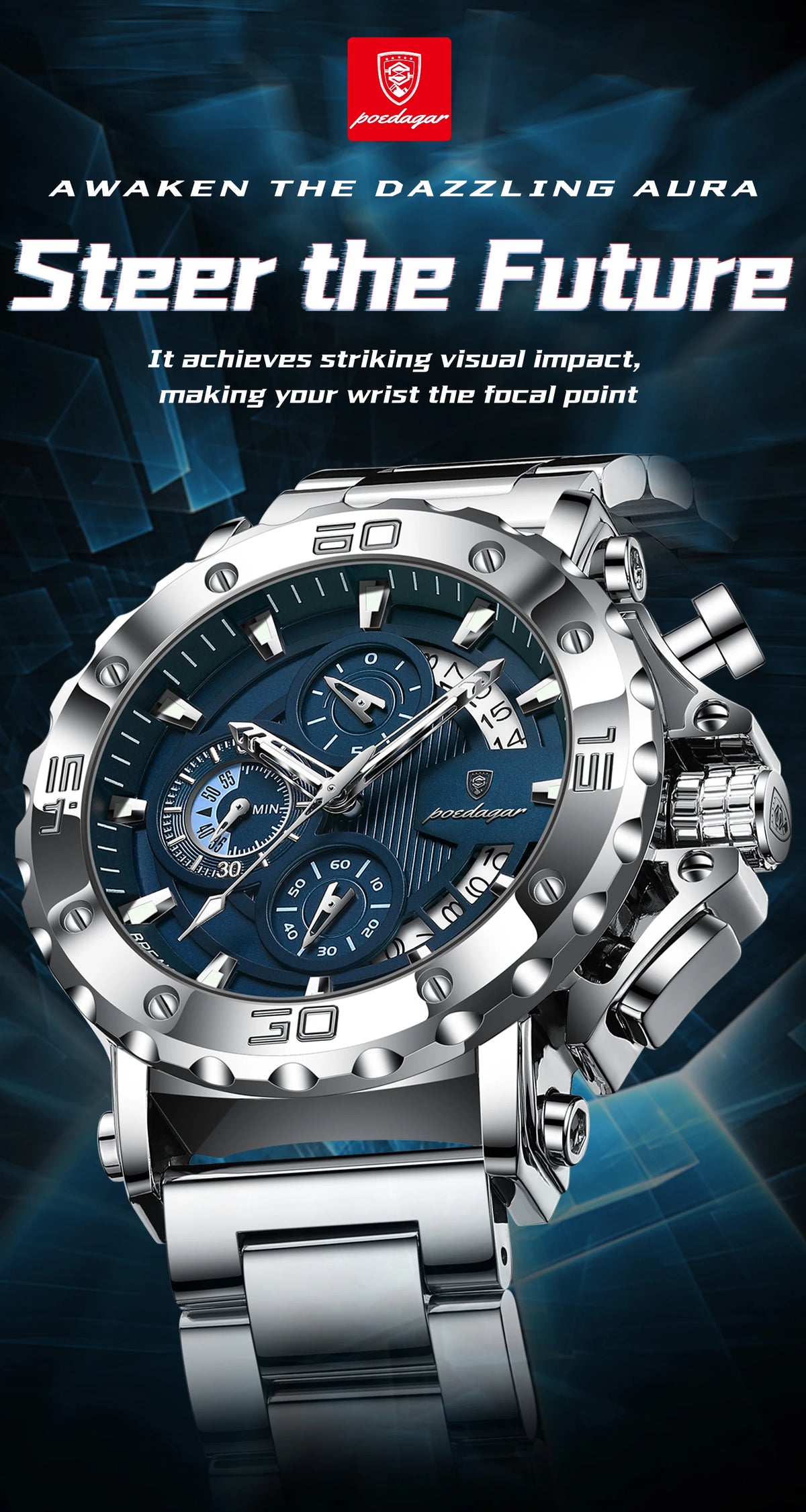 POEDAGAR 892 Men's Stainless Steel Quartz Watch