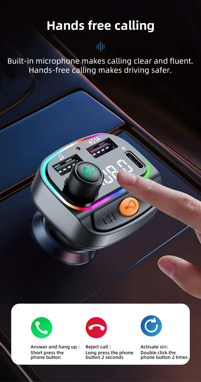 Car Bluetooth 5.3 M Transmitter - Wireless MP3 Player with Type - C Quick Charge Adapter