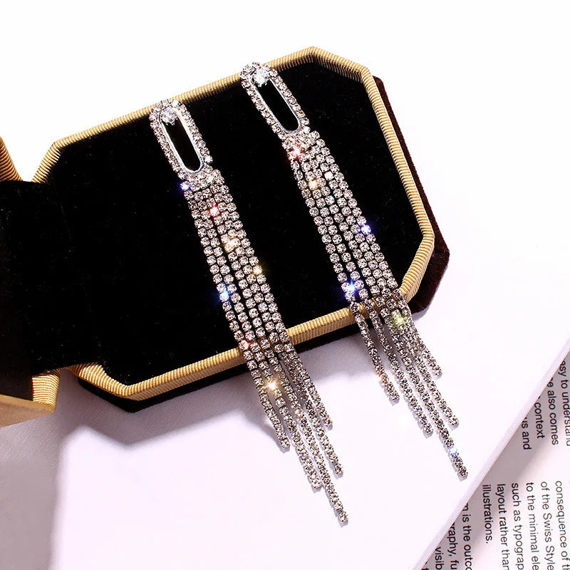 Rhinestone Tessel Drop Earrings