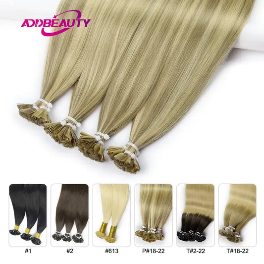 Straight Human Hair Extensions - Fusion Flat Tip Keratin Bond Natural Hair