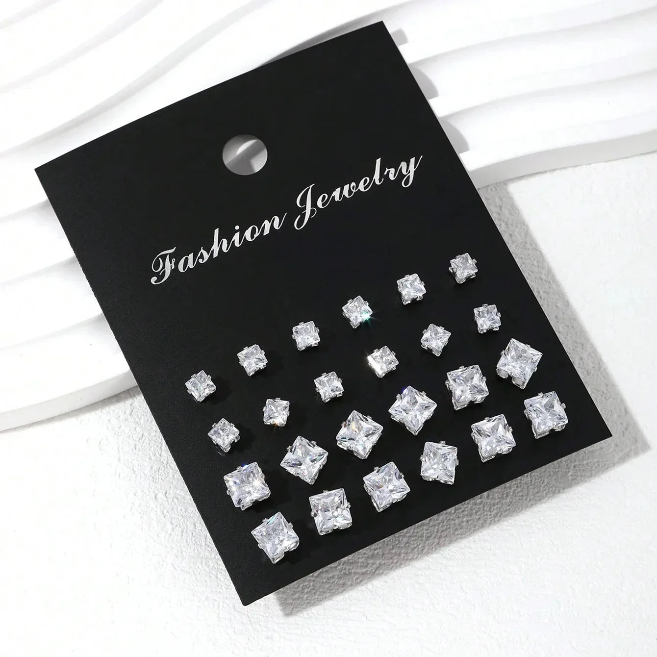 12-Pair Luxurious Shiny Zirconia Stud Earrings Set for Women