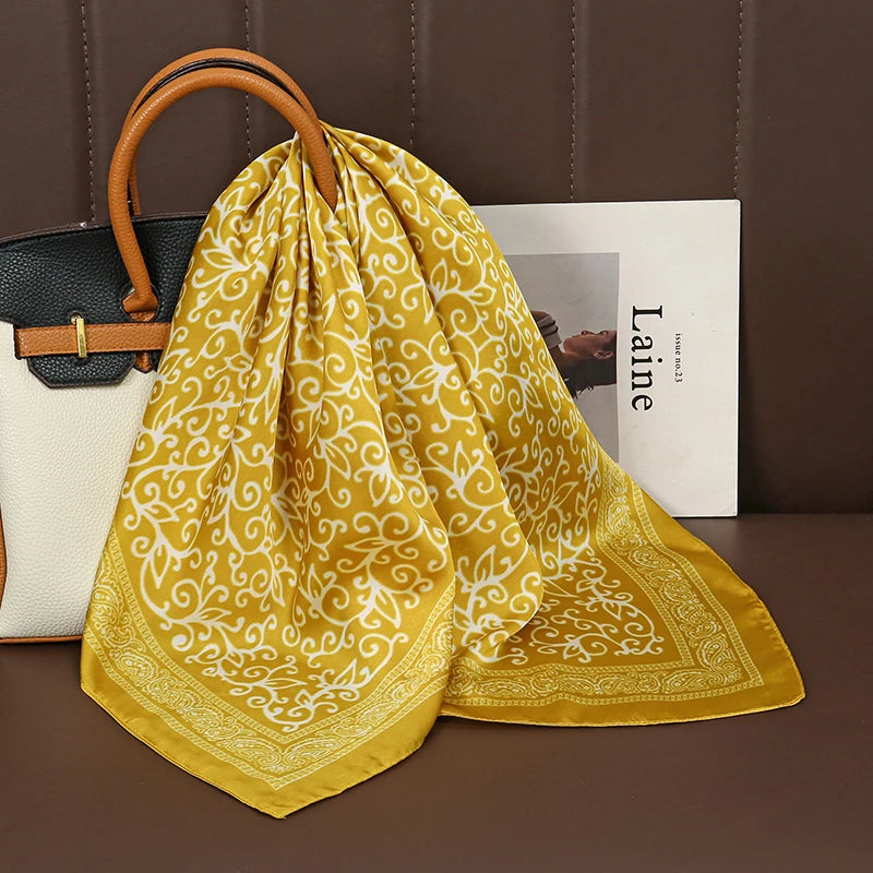 Luxury Print Satin Silk Square Scarf for Women Hijab Shawl & Elegant Wrap Accessory