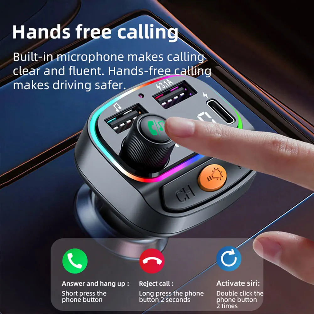 Car Bluetooth 5.3 M Transmitter - Wireless MP3 Player with Type - C Quick Charge Adapter