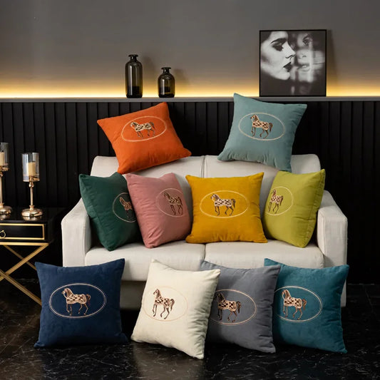Horse Pattern Embroidered Cushion Cover