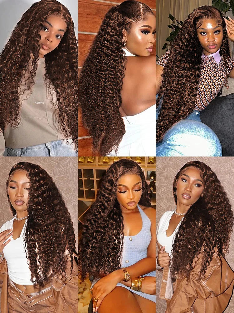 Chocolate Brown Deep Wave Lace Front Wig- 13x6 Frontal & 4x4 Closure 20-40 Inch