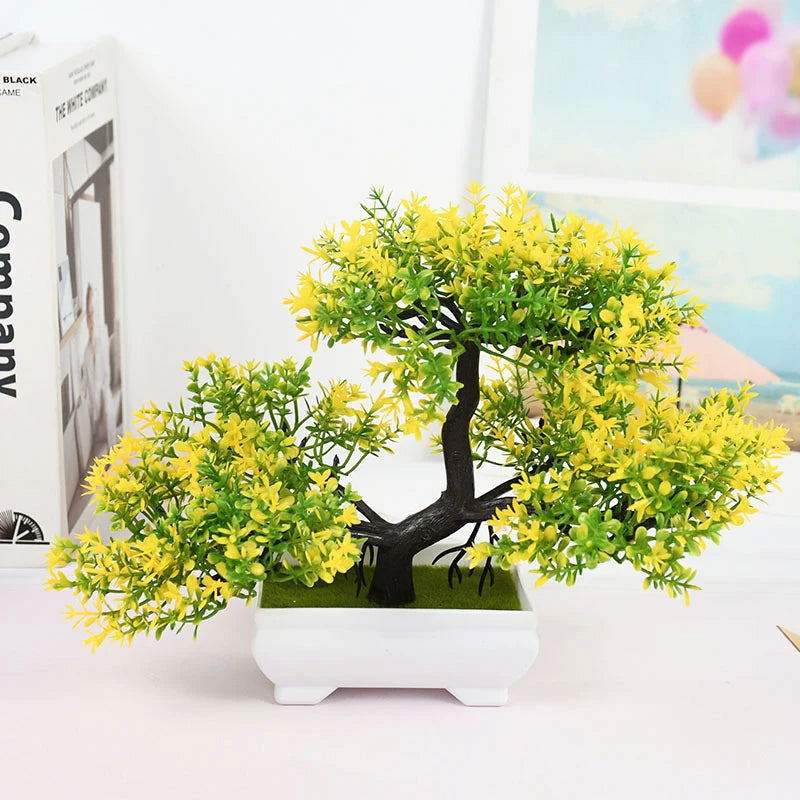Artificial Bonsai Tree with Flower-Fake Potted Plant for Home Room & Garden Decoration