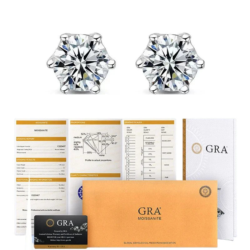 Moissanite Stud Earring - D Color 925 Sterling Silver for Women