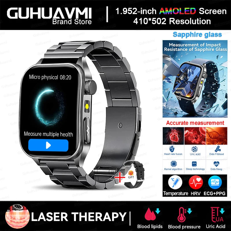 2025 Nursing Grade Laser Therapy Smartwatch- ECG PPG Blood Pressure Uric Acid Monitor