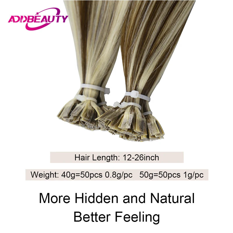 Straight Human Hair Extensions - Fusion Flat Tip Keratin Bond Natural Hair