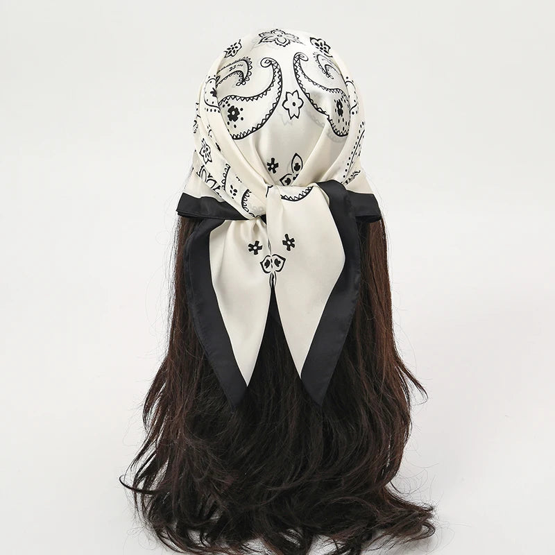 Luxury Print Satin Silk Square Scarf for Women Hijab Shawl & Elegant Wrap Accessory