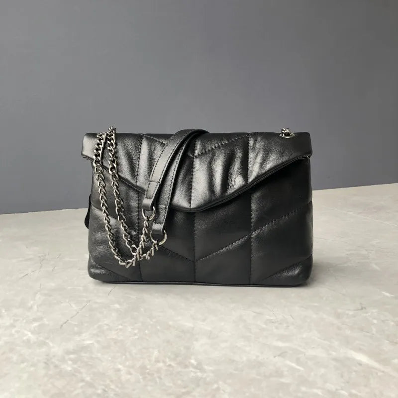 Women's Elegant Sheepskin Chain Bag- Designer Leather Messenger Handbag