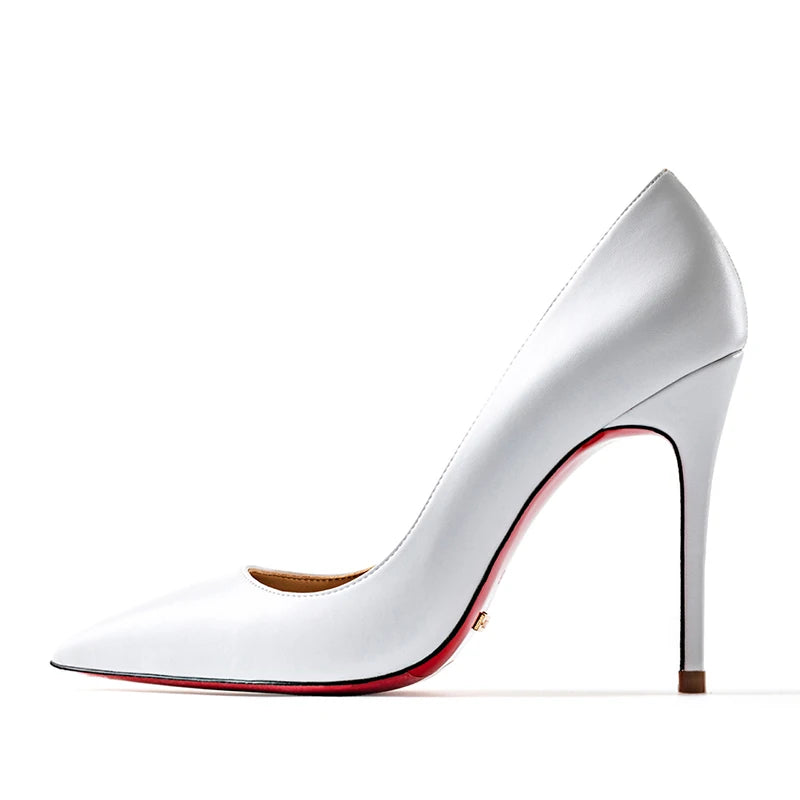 Heels for Ladies New Luxury Designer White Matte 12 cm High Heels Red Bottoms Pointed Toe Pumps Elegant Women Party Prom Shoes