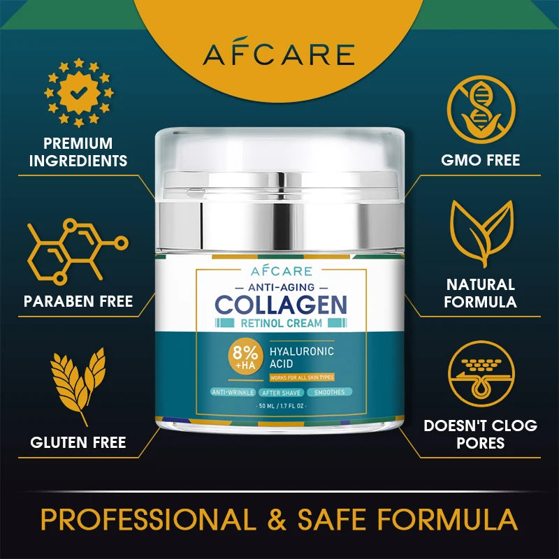 8% HA Collagen Wrinkle Remover Face Cream Anti-Aging Fade Fine Lines Firming Lifting Moisturizing Tighten Beauty Skin Care