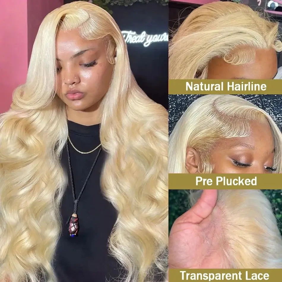 13x4 Lace Front Wig 613 Blond Body Wave Brazilian Human Hair 220 Density Pre- Plucked