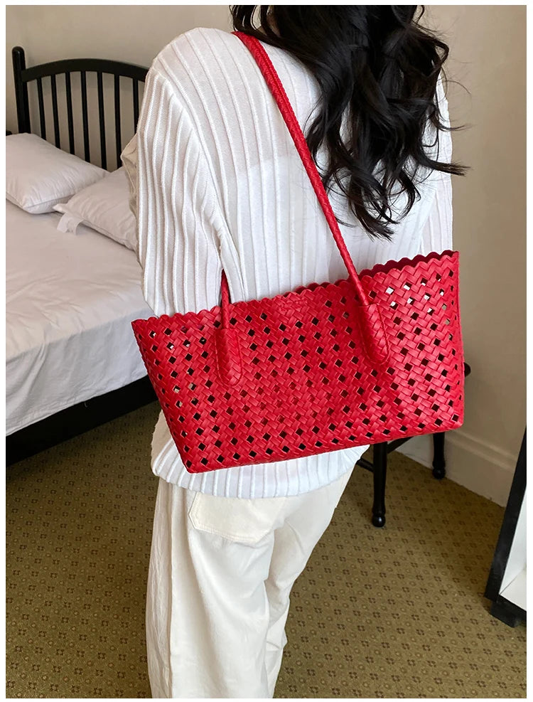 Women's Woven Shoulder Bag - Luxury Designer Tote Purse Handbag